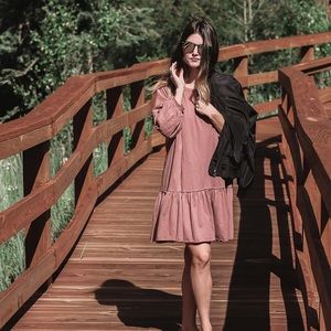 Dusty Blush Shift Dress with Bishop Sleeve